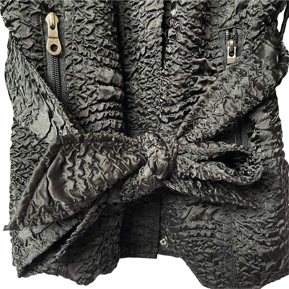 PULI Women Black Jacket Size M Textured Full-Zip and Buttons, Waist Tie, Pockets - Picture 5 of 12